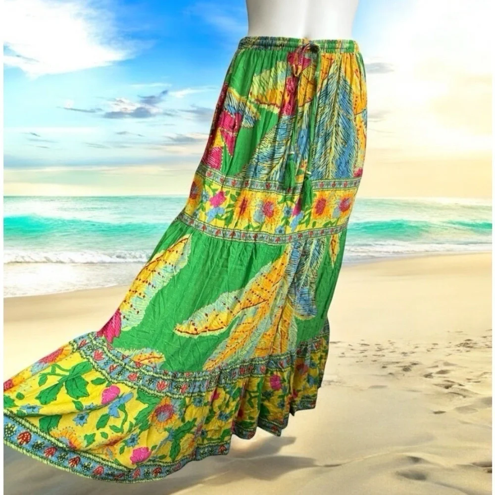 Cynthia Rowley Green Tropical Tiered
Maxi Skirt Women's XS Coastal
Resortwear - Picture 3 of 14